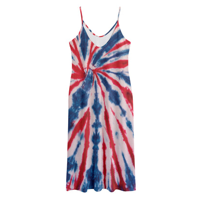 Red And Blue Spider Tie Dye Print Jersey Midi Cami Dress