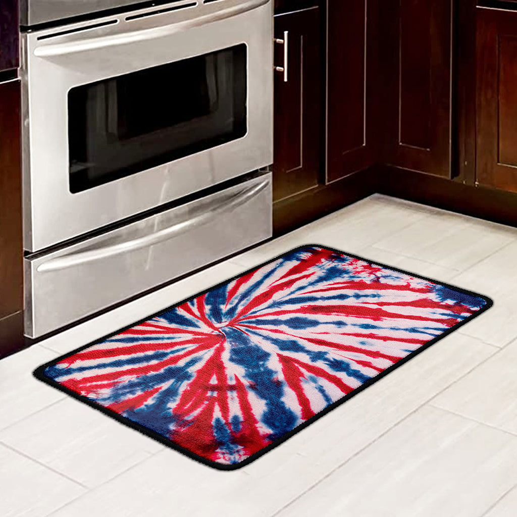 Red And Blue Spider Tie Dye Print Kitchen Mat