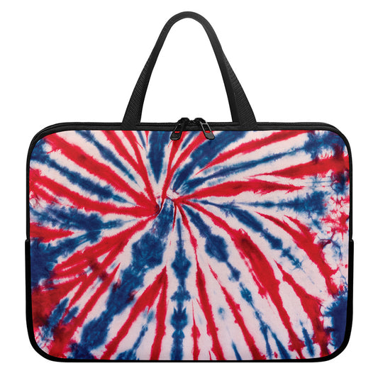 Red And Blue Spider Tie Dye Print Laptop Sleeve With Handle