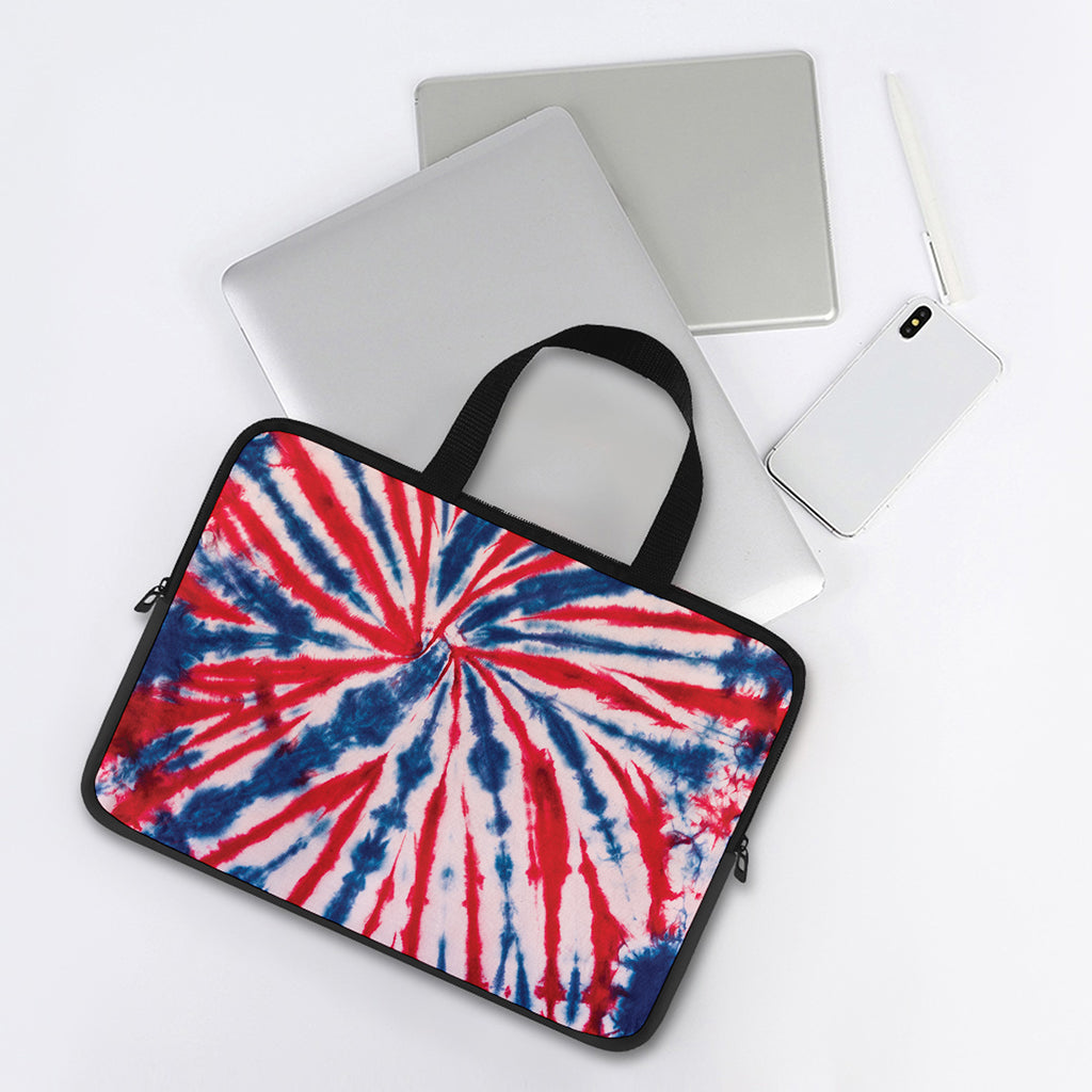 Red And Blue Spider Tie Dye Print Laptop Sleeve With Handle