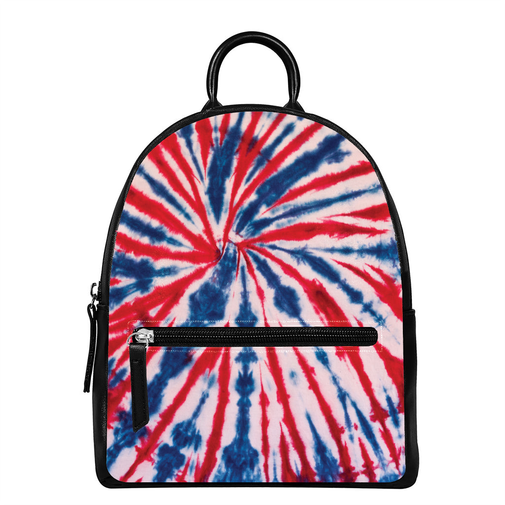 Red And Blue Spider Tie Dye Print Leather Backpack