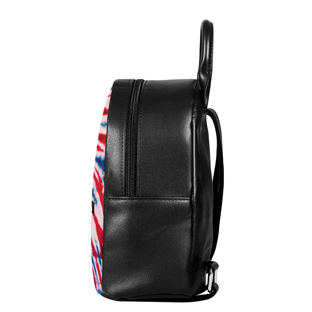 Red And Blue Spider Tie Dye Print Leather Backpack
