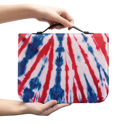 Red And Blue Spider Tie Dye Print Leather Bible Cover