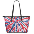 Red And Blue Spider Tie Dye Print Leather Tote Bag With Zipper