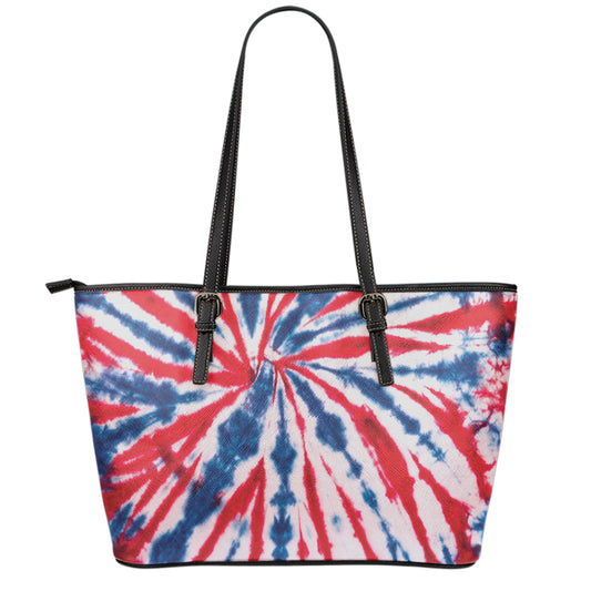 Red And Blue Spider Tie Dye Print Leather Tote Bag