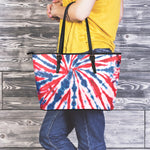 Red And Blue Spider Tie Dye Print Leather Tote Bag