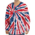 Red And Blue Spider Tie Dye Print Long Sleeve Baseball Jersey