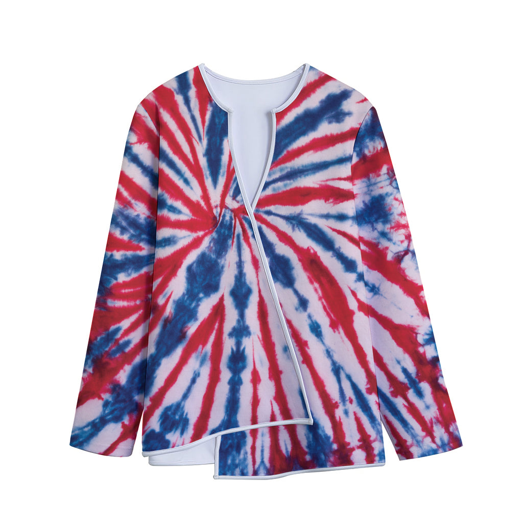 Red And Blue Spider Tie Dye Print Long Sleeve Short Coat