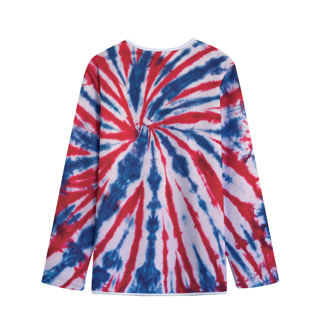 Red And Blue Spider Tie Dye Print Long Sleeve Short Coat
