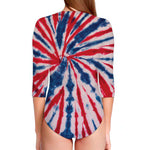 Red And Blue Spider Tie Dye Print Long Sleeve Swimsuit
