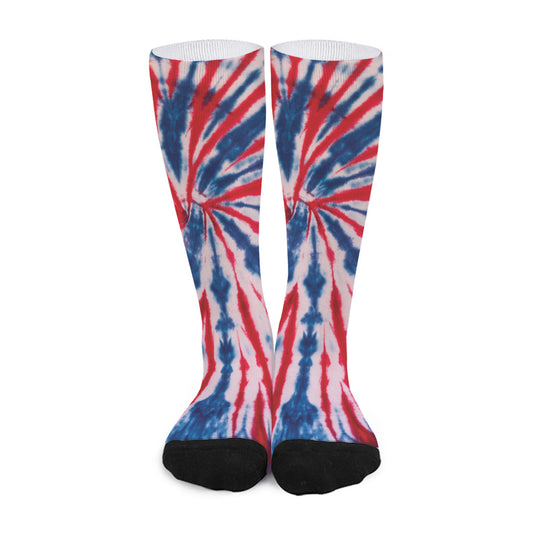 Red And Blue Spider Tie Dye Print Long Socks