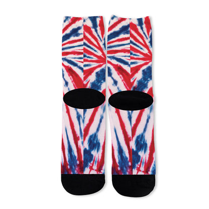 Red And Blue Spider Tie Dye Print Long Socks