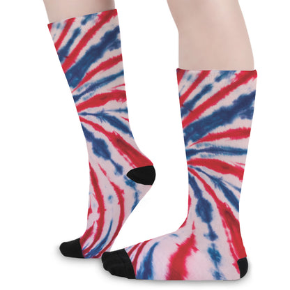 Red And Blue Spider Tie Dye Print Long Socks