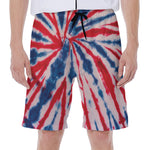 Red And Blue Spider Tie Dye Print Men's Beach Shorts