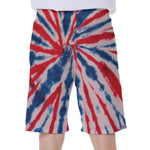 Red And Blue Spider Tie Dye Print Men's Beach Shorts