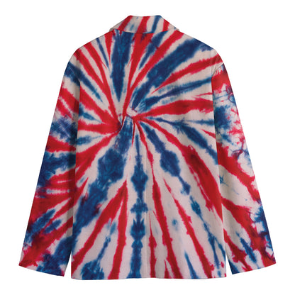 Red And Blue Spider Tie Dye Print Men's Blazer