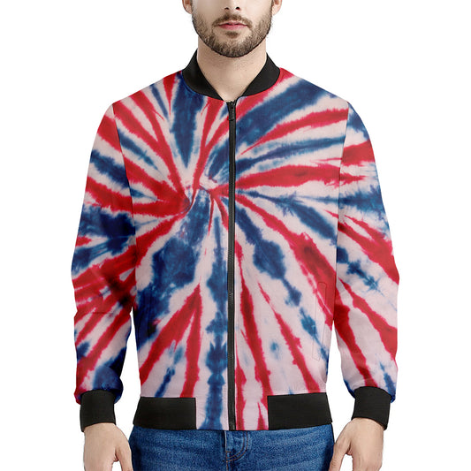 Red And Blue Spider Tie Dye Print Men's Bomber Jacket