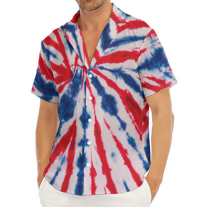 Red And Blue Spider Tie Dye Print Men's Deep V-Neck Shirt