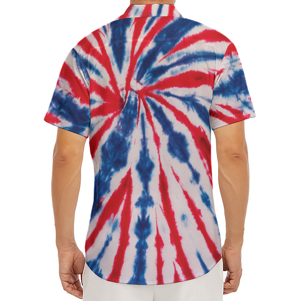 Red And Blue Spider Tie Dye Print Men's Deep V-Neck Shirt