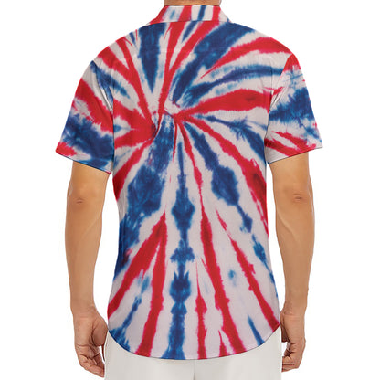 Red And Blue Spider Tie Dye Print Men's Deep V-Neck Shirt