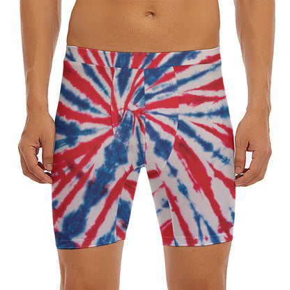 Red And Blue Spider Tie Dye Print Men's Long Boxer Briefs