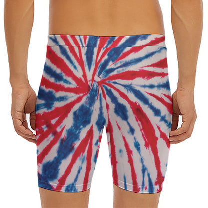 Red And Blue Spider Tie Dye Print Men's Long Boxer Briefs