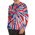 Red And Blue Spider Tie Dye Print Men's Long Sleeve Rash Guard