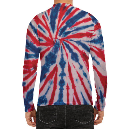 Red And Blue Spider Tie Dye Print Men's Long Sleeve Rash Guard