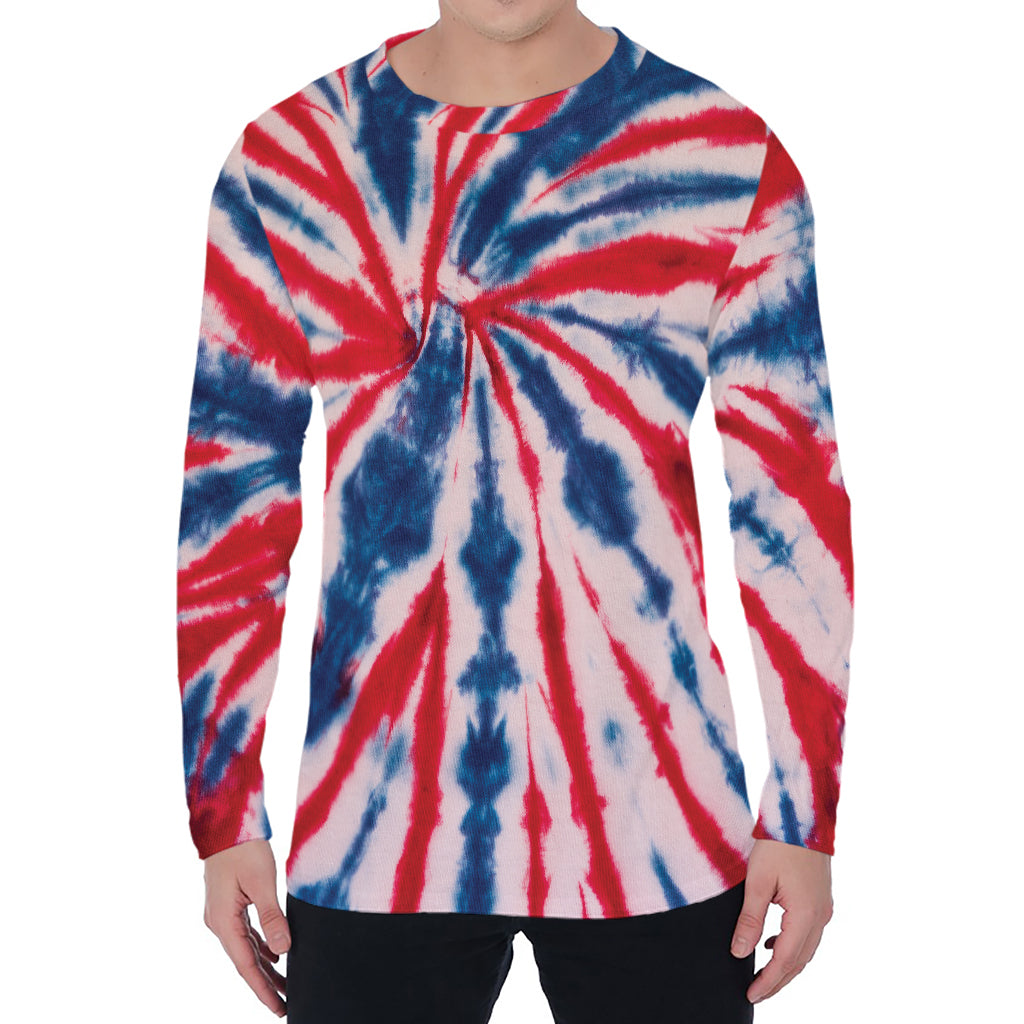 Red And Blue Spider Tie Dye Print Men's Long Sleeve T-Shirt