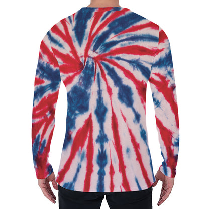 Red And Blue Spider Tie Dye Print Men's Long Sleeve T-Shirt
