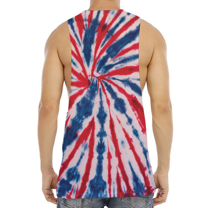 Red And Blue Spider Tie Dye Print Men's Muscle Tank Top