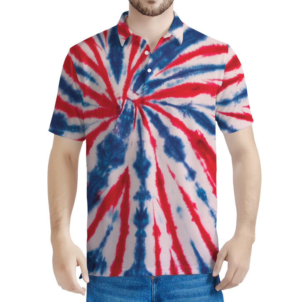 Red And Blue Spider Tie Dye Print Men's Polo Shirt