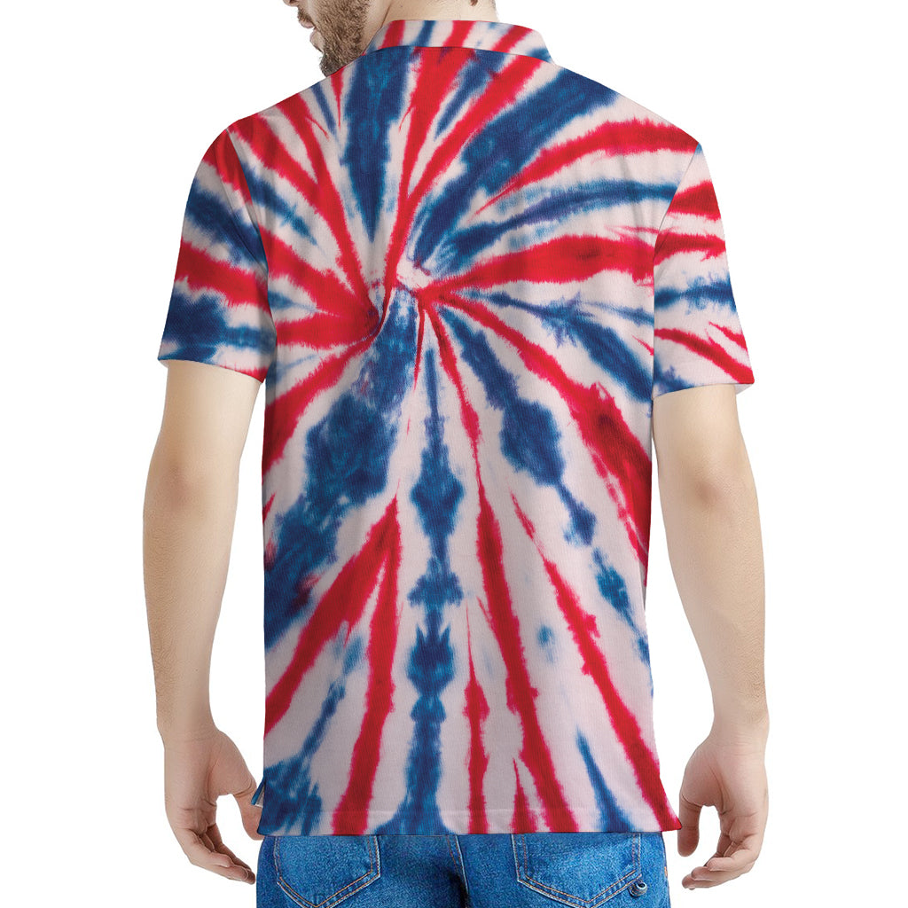 Red And Blue Spider Tie Dye Print Men's Polo Shirt
