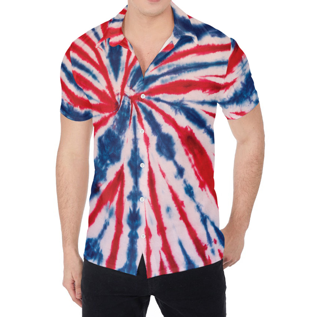 Red And Blue Spider Tie Dye Print Men's Shirt