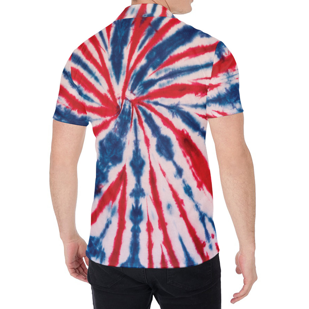 Red And Blue Spider Tie Dye Print Men's Shirt