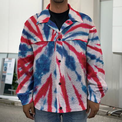 Red And Blue Spider Tie Dye Print Men's Shirt Jacket
