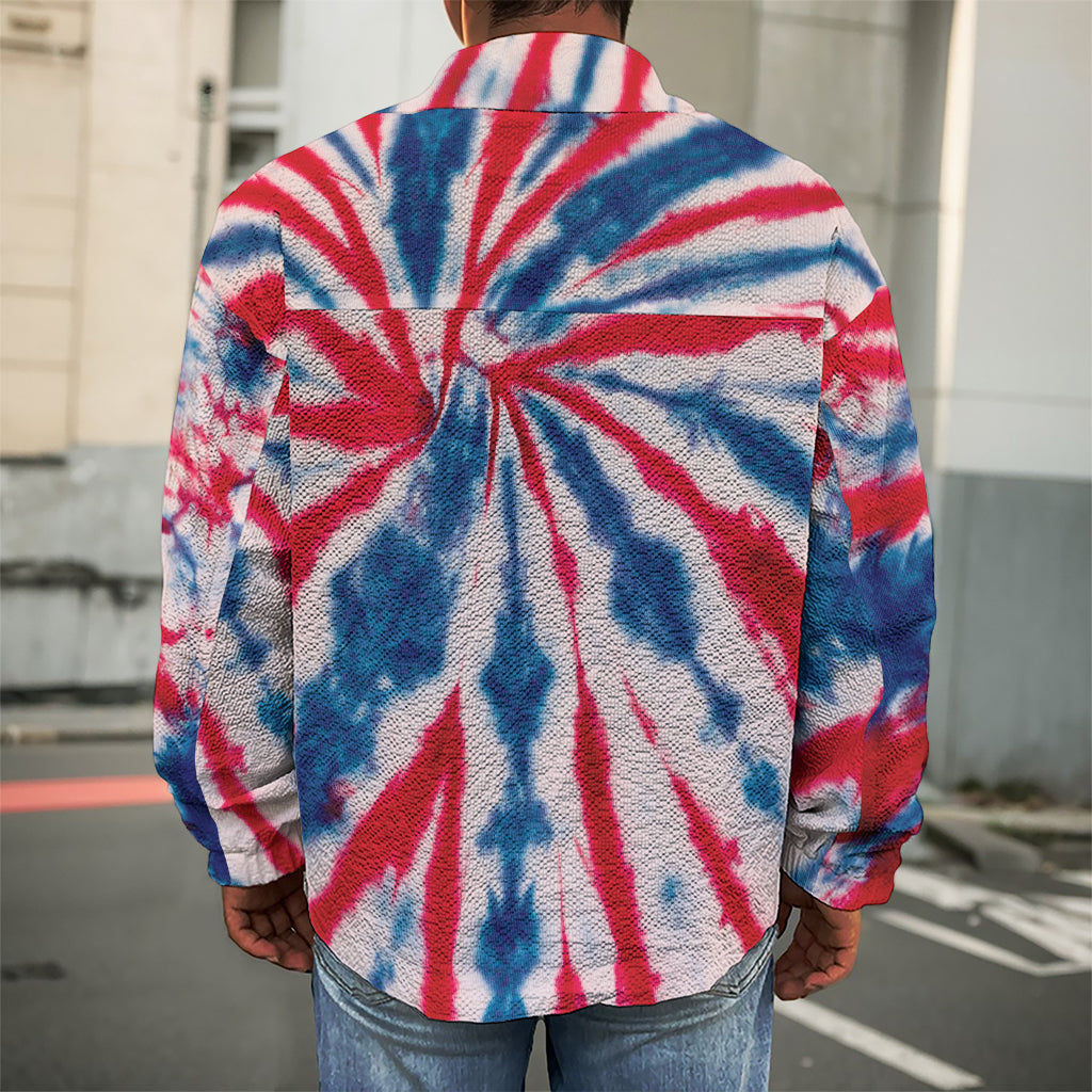 Red And Blue Spider Tie Dye Print Men's Shirt Jacket