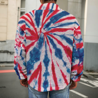Red And Blue Spider Tie Dye Print Men's Shirt Jacket
