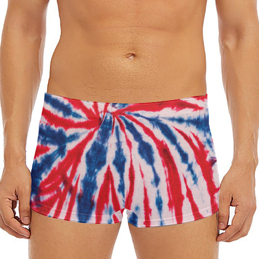 Red And Blue Spider Tie Dye Print Men's Short Boxer Briefs