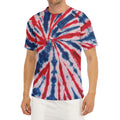 Red And Blue Spider Tie Dye Print Men's Short Sleeve Rash Guard