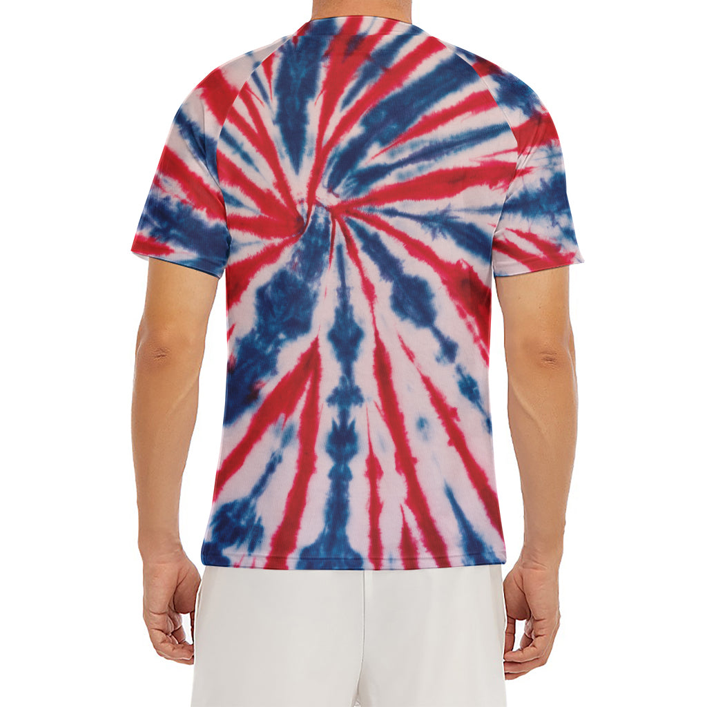 Red And Blue Spider Tie Dye Print Men's Short Sleeve Rash Guard