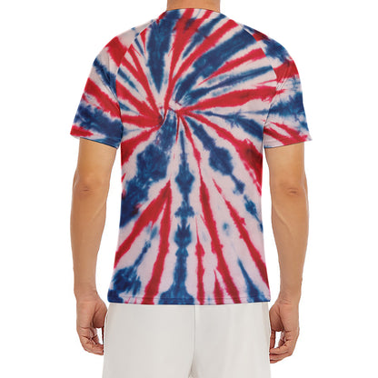 Red And Blue Spider Tie Dye Print Men's Short Sleeve Rash Guard
