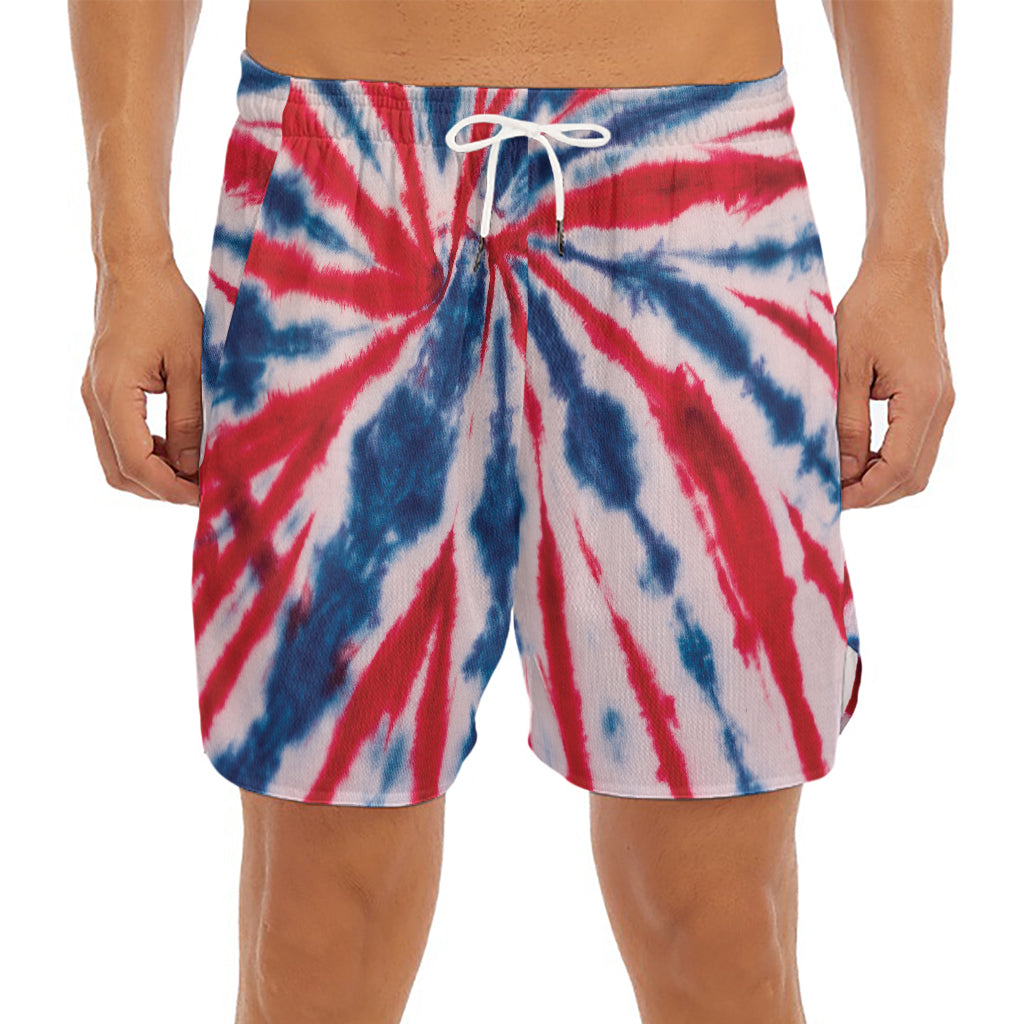 Red And Blue Spider Tie Dye Print Men's Split Running Shorts