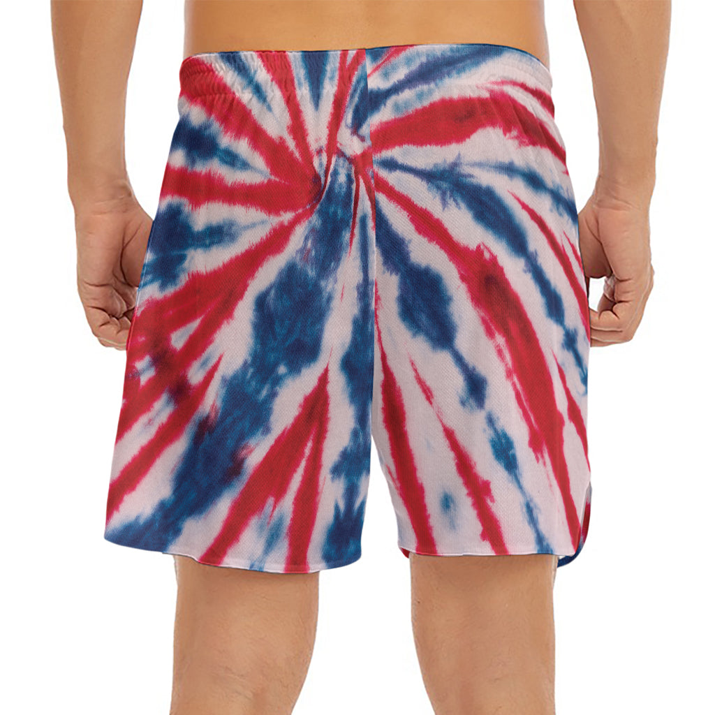 Red And Blue Spider Tie Dye Print Men's Split Running Shorts