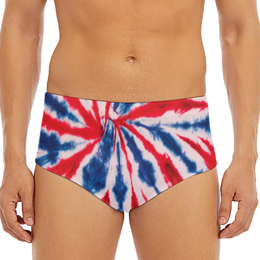 Red And Blue Spider Tie Dye Print Men's Triangle Swim Briefs