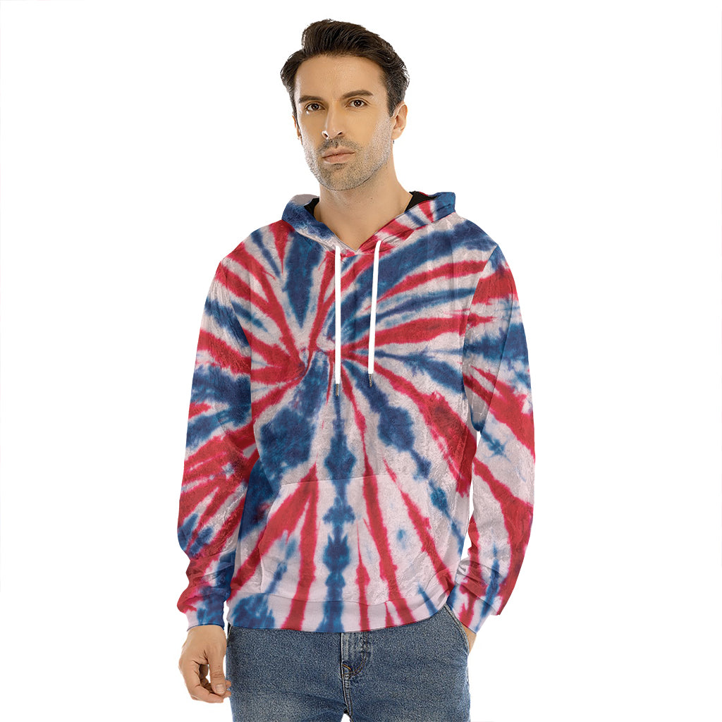 Red And Blue Spider Tie Dye Print Men's Velvet Pullover Hoodie
