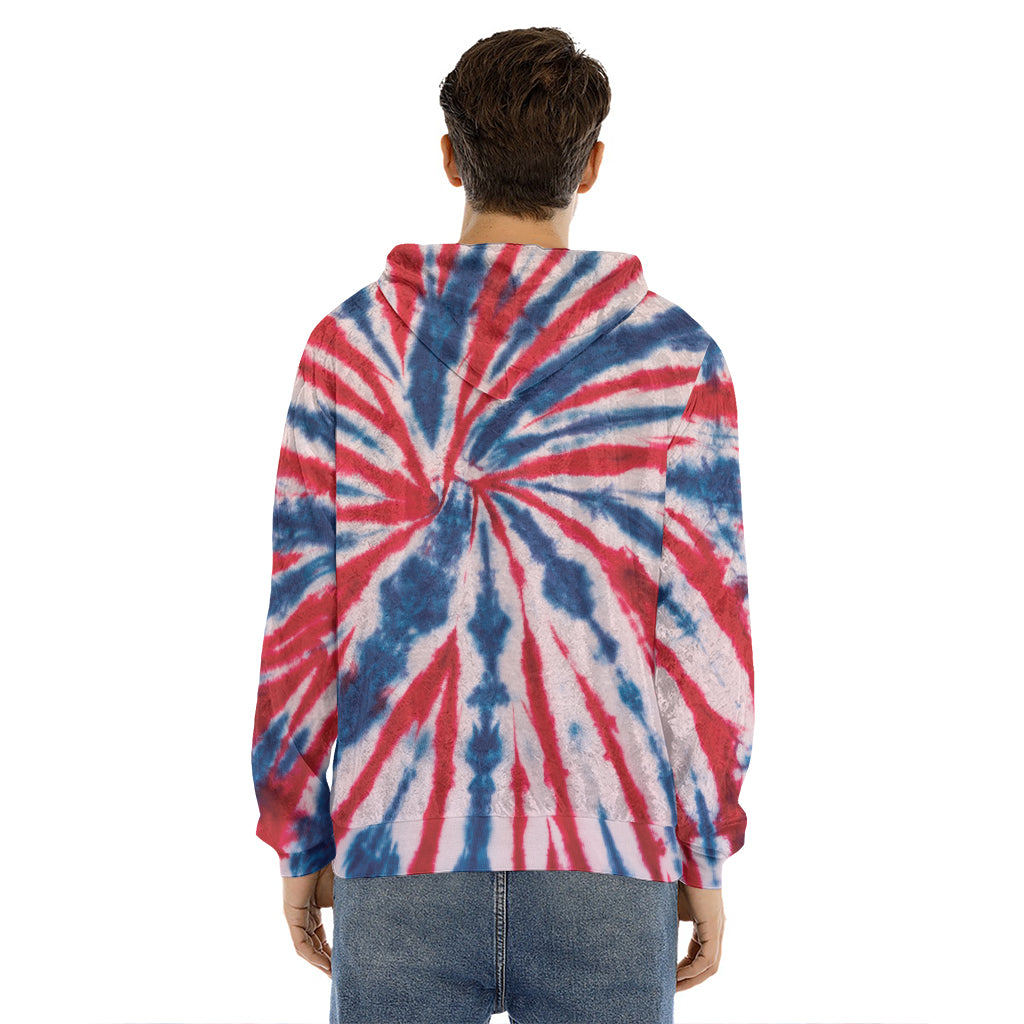 Red And Blue Spider Tie Dye Print Men's Velvet Pullover Hoodie