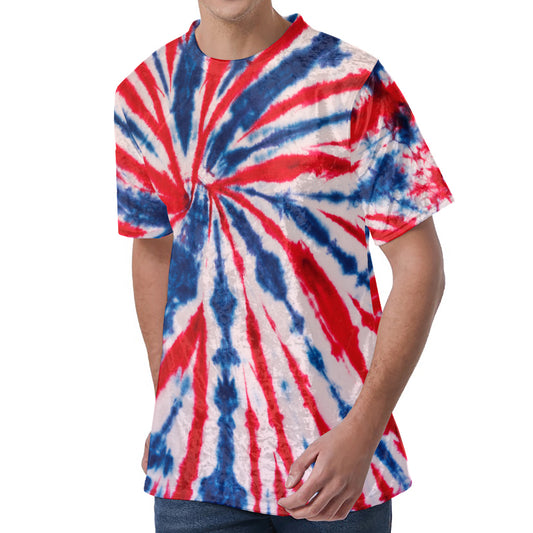 Red And Blue Spider Tie Dye Print Men's Velvet T-Shirt