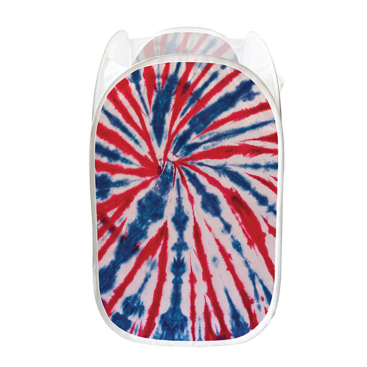 Red And Blue Spider Tie Dye Print Mesh Laundry Hamper