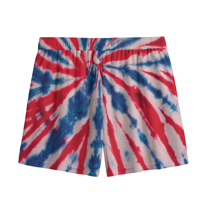 Red And Blue Spider Tie Dye Print Mesh Shorts